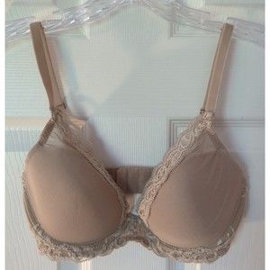 Natori Feathers Mesh Lace Bra in Cosmetic Nude Beige Demi Plunge Underwire 32D